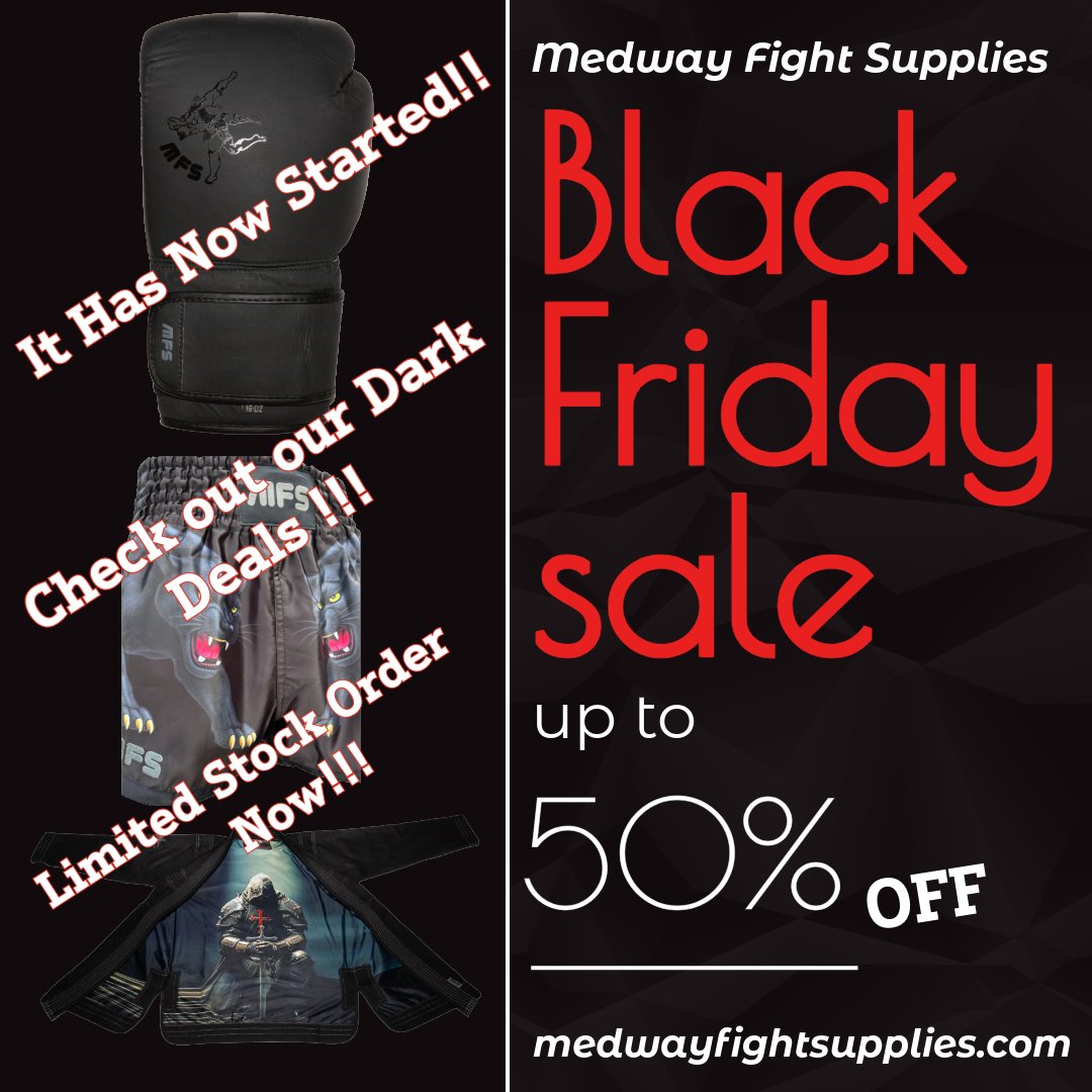 Markgolding3's tweet photo. Black Friday just got darker 🥊

Our dark deals are here—get up to 50% OFF premium fight gear! Stock is limited, so grab yours now before it's gone. Don’t miss out!

#BlackFridayDeals #FightGearSale #MedwayFightSupplies https://t.co/uxjATfwPk6