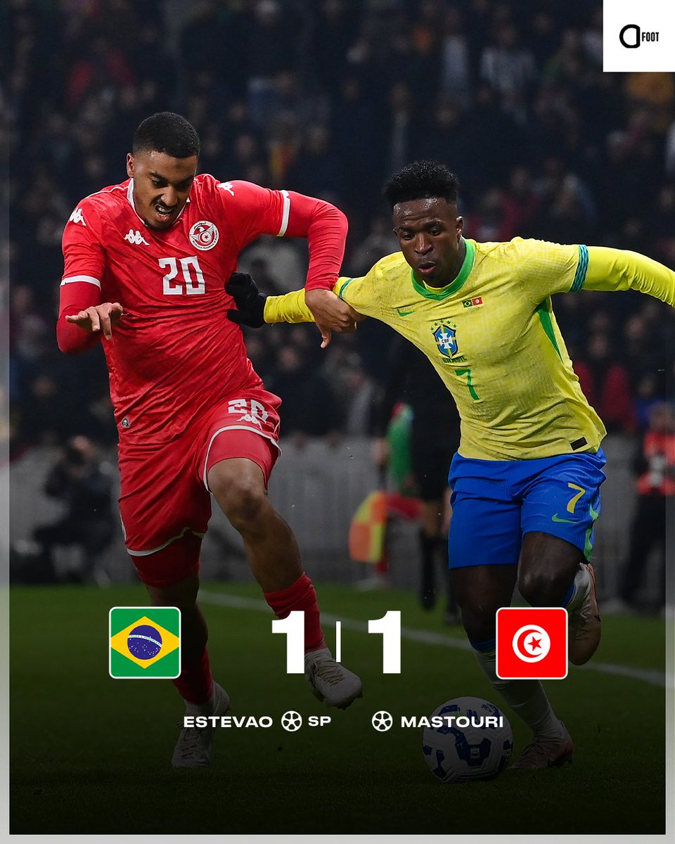 🚨 𝗟𝗘 𝗕𝗥𝗘́𝗦𝗜𝗟 🇧🇷 𝗘𝗧 𝗟𝗔 𝗧𝗨𝗡𝗜𝗦𝗜𝗘 🇹🇳 𝗦𝗘 𝗡𝗘𝗨𝗧𝗥𝗔𝗟𝗜𝗦𝗘𝗡𝗧 𝗘𝗡 𝗠𝗔𝗧𝗖𝗛 𝗔𝗠𝗜𝗖𝗔𝗟 ! 🤝

Lucas Paqueta a complètement manqué le penalty de la victoire pour les Brésiliens. ❌