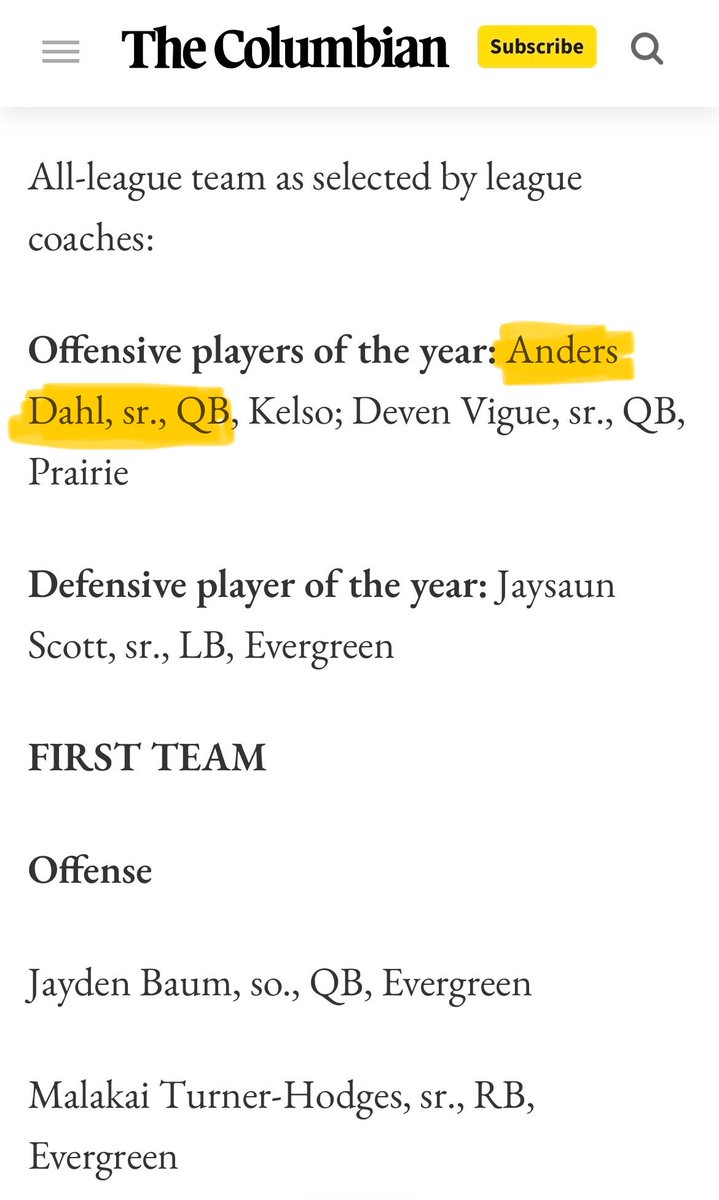 After a great 9-2 season resulting in an undefeated league title. I am honored to be voted as the 3A GSHL Offensive Player of the Year. <a href="/KelsoFootball/">Kelso Hilander Football</a>