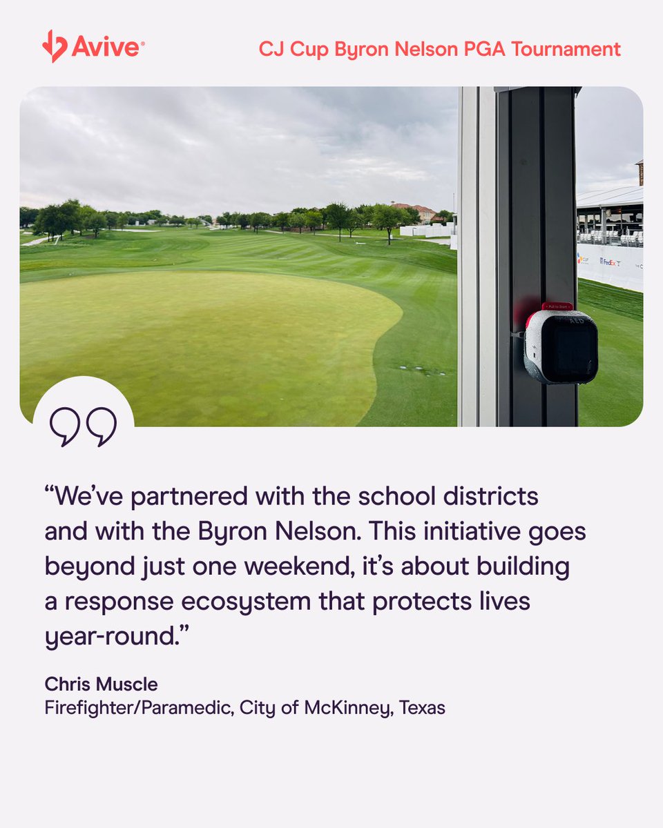 AviveSolutions's tweet image. With 35,000+ daily attendees, the Byron Nelson PGA TOUR confronted significant public health risks. McKinney, TX sought to implement a strong emergency response plan. In support of this effort, the Salesmanship Club Of Dallas donated 20 Avive Connect AEDs. avive.life/customer-stori…