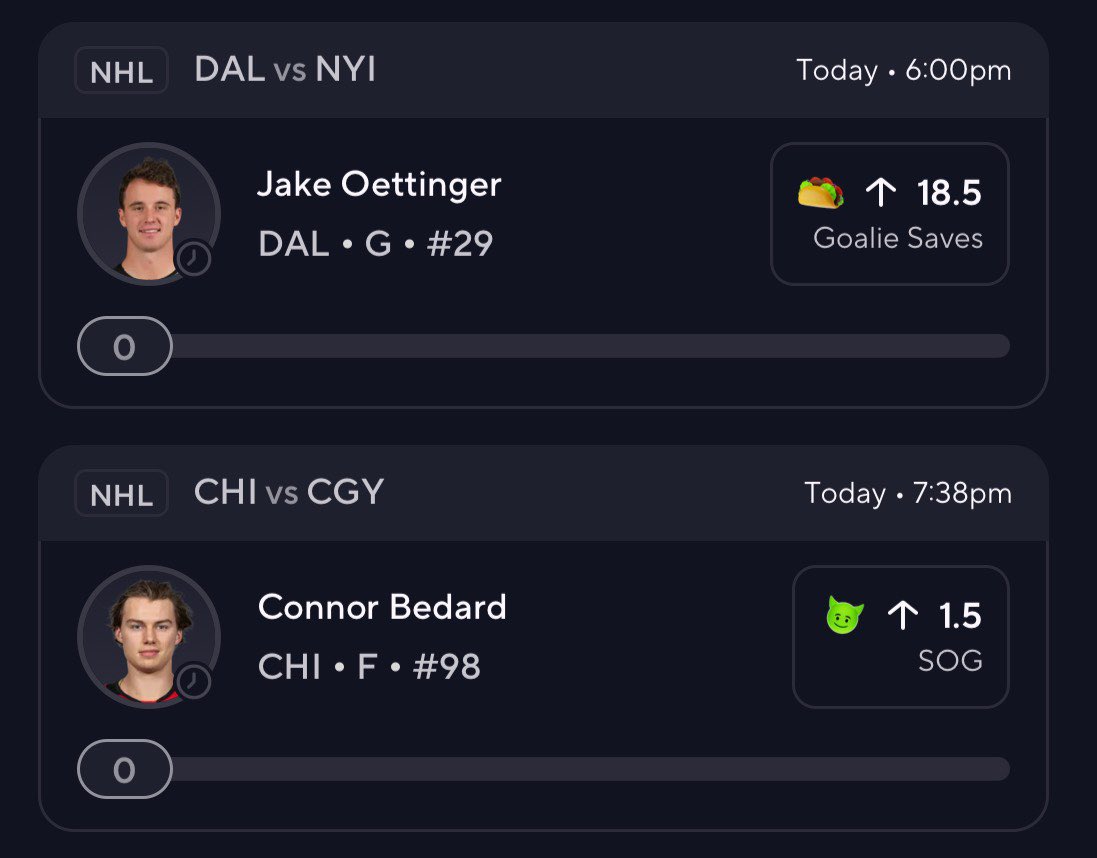 oettinger taco 🌮 

#NHL #POTD #GamblingX #PrizePicks #UnderdogFantasy #SleeperPicks