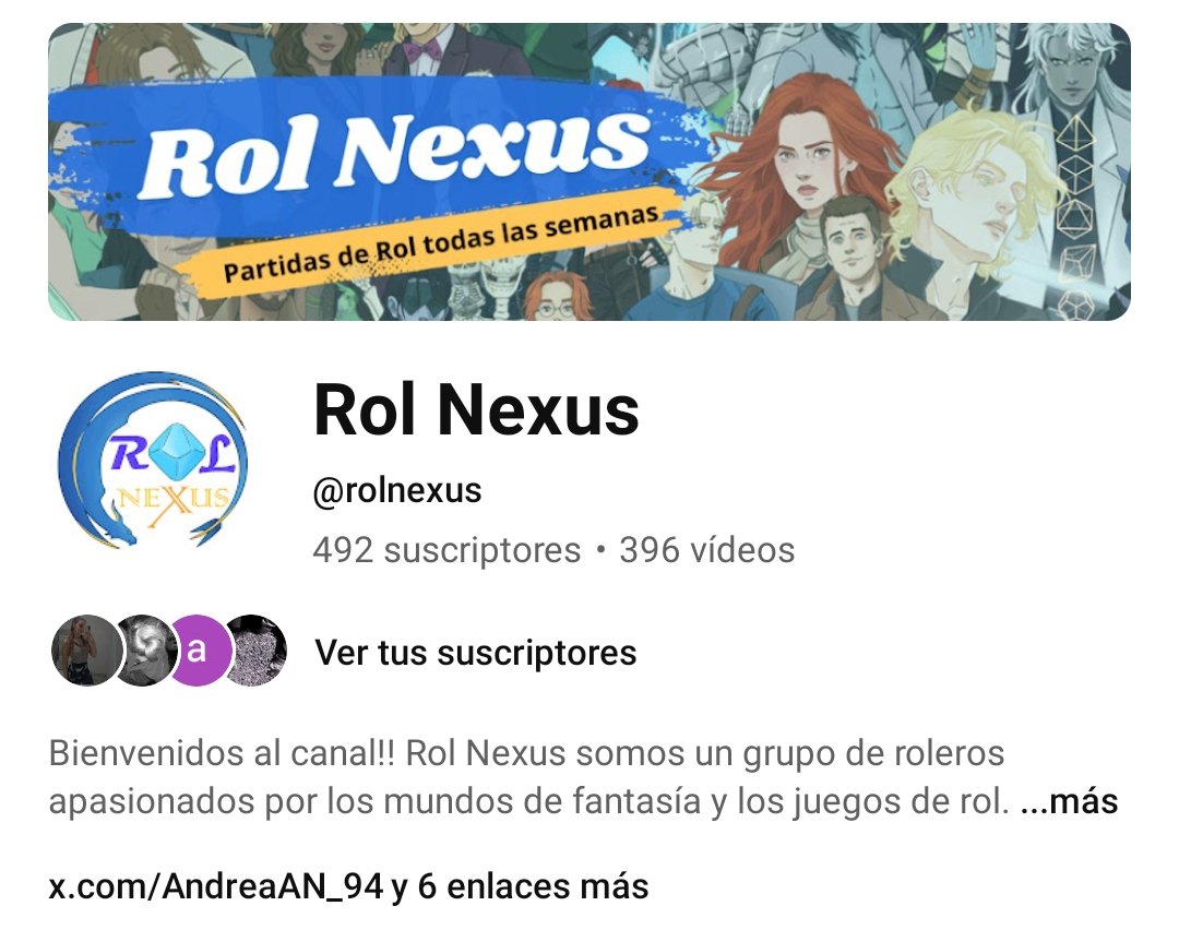 AndreaAN_94's tweet image. Nos queda NADA para llegar a los 500 seguidores en Youtube!!! 🎉🎉

Ayudadnos a darle un último empujón al canal y a seguir creciendo!! Tenemos partidas de rol todas las semanas y jugadores maravillosos!! #lodelrol #Nexus