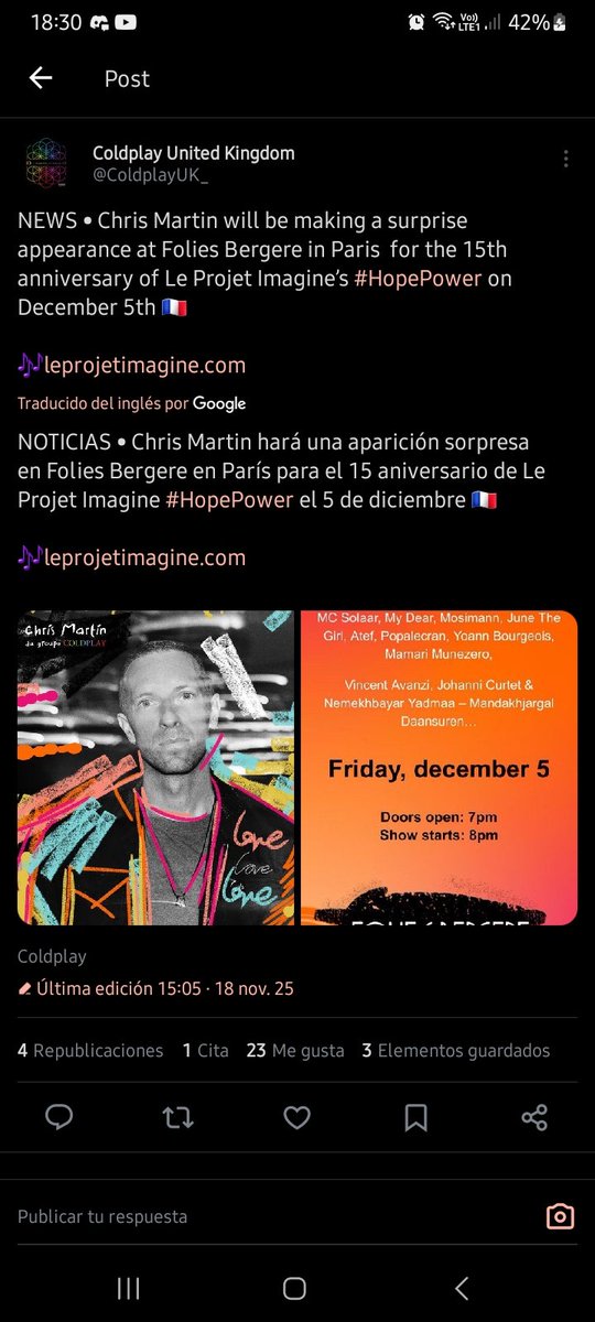 martin_chc's tweet image. ㅤㅤㅤㅤㅤɴ ᴇ ᴡ ㅤ ᴘ ᴏ s ᴛ 
ㅤㅤㅤㅤ   ᴏɴ    ɪ ɴ s ᴛ ᴀ ɢ ʀ ᴀ ᴍ
ㅤㅤㅤㅤ𝐂𝐨𝐥𝐝𝐩𝐥𝐚𝐲 ✓ ‍ ‍ ‍ ‍|    @𝐂𝐨𝐥𝐝𝐩𝐥𝐚𝐲

5.12

Presentación especial de Chris Martin en Folies Bergere en París para el 15° aniversario de Le Projet Imagine&apos;s