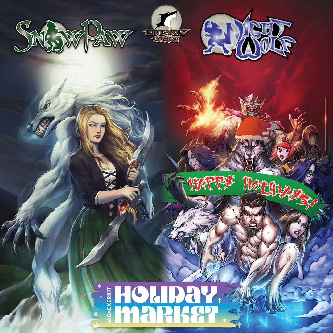 LoneWolfComics's tweet image. @BackerKit’s first ever Holiday Market is now live through Monday, December 1st at 5pm est! Great opportunity to catch up on #NightWolf &amp;amp; #SnowPaw campaigns! There are several awesome bundles available with great holiday discounts!

Join the Wolf Pack at backerkit.lonewolfcomics.com