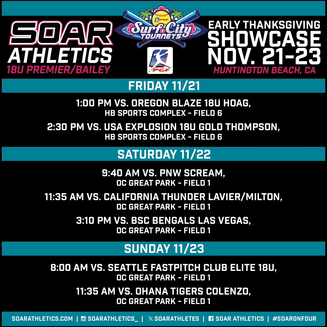 Ready to do it one last time this Fall with my team <a href="/SoarAthletes/">Soar Athletics Premier</a>.  Early Thanksgiving showcase in Huntington Beach.
<a href="/bucssoftball/">Whitworth Softball</a> <a href="/SacStSoftball/">Sacramento State Softball</a> <a href="/SOU_Softball/">SOU Softball</a>
<a href="/Softballsfuture/">Softballs Futures 🇺🇸</a> <a href="/Softball_Home/">Softball Home🥎</a> <a href="/SBRRetweets/">Softball Recruiting Reposts</a>
<a href="/ExtraInningSB/">EXTRA INNING SOFTBALL</a> <a href="/CoastRecruitsSB/">Coast Recruits 🥎</a> <a href="/SFState_Gators/">SF State Athletics</a>
<a href="/softball_dugout/">The Softball Dugout</a>
