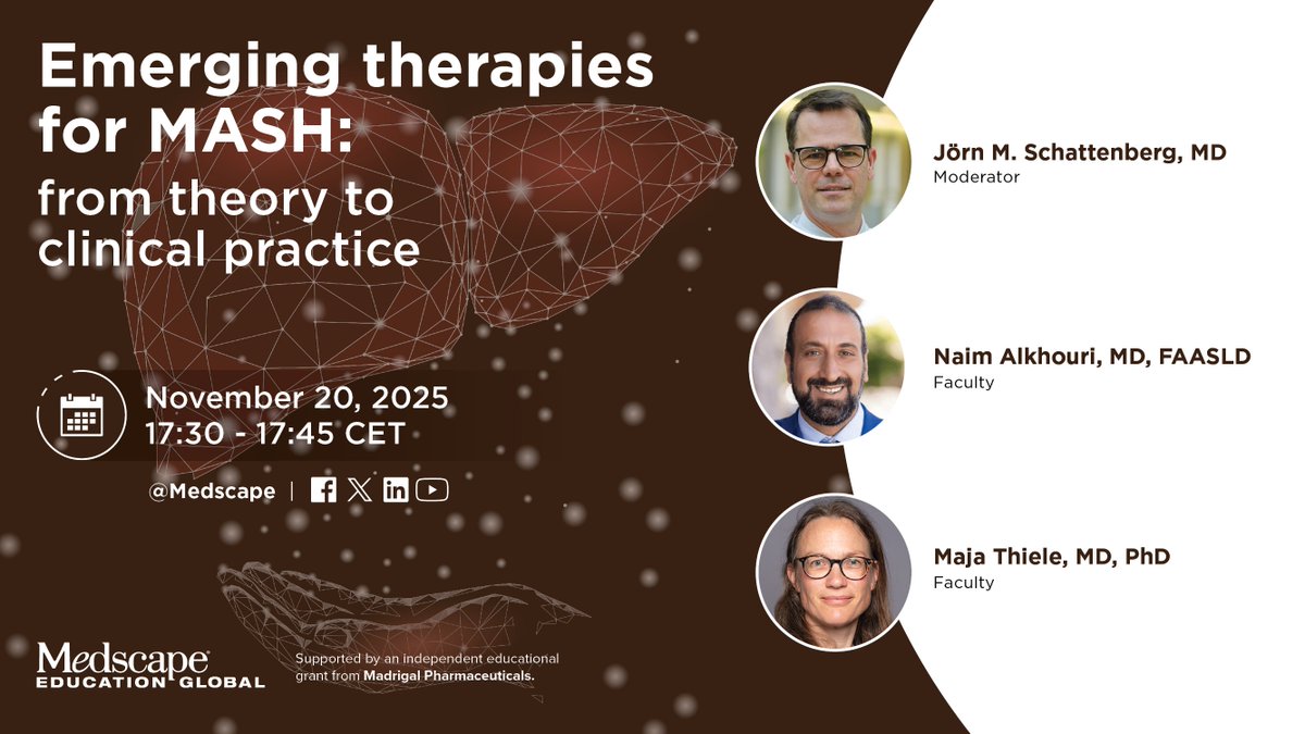 Watch LIVE Tomorrow! ➡️ youtube.com/watch?v=VqQVpa… 

Transform your MASH management. Our experts, Drs. Schattenberg, Alkhouri, &amp; Thiele, unpack the clinical data behind recent approvals and share strategies to improve patient outcomes.

#CME