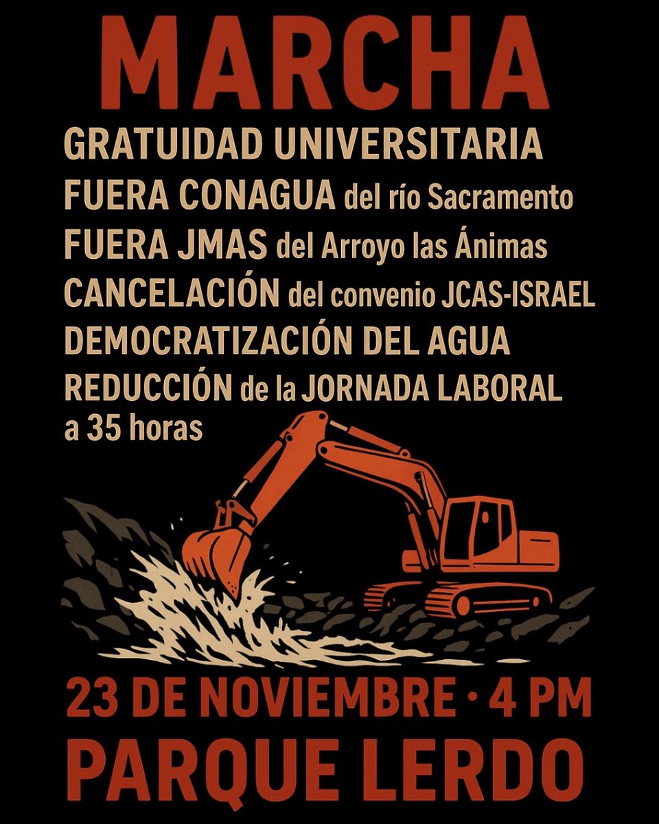 MovimientoMOESA's tweet photo. En el marco de la movilización del Frente Nacional por las 40 horas y del FMS, y reafirmando la descentralización de la lucha respecto a la CDMX, convocamos este domingo a la marcha conjunta, que partirá del quiosco central del Parque Lerdo hacia la JCAS y la CONAGUA https://t.co/VLhiNYS9IK