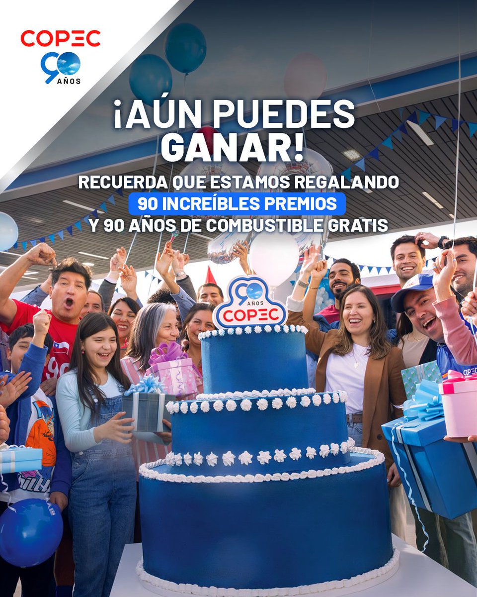 copec_cl's tweet image. 🎉 La campaña sigue en marcha y todavía puedes ser uno de los grandes ganadores.

En Copec estamos celebrando a full nuestros 90 años y tu próxima compra podría acercarte al premio final.
Solo necesitas seguir los simples pasos que te dejamos en el post para concursar y acumular…