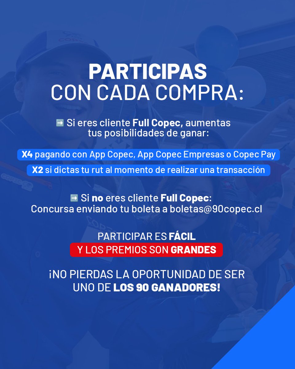 copec_cl's tweet image. 🎉 La campaña sigue en marcha y todavía puedes ser uno de los grandes ganadores.

En Copec estamos celebrando a full nuestros 90 años y tu próxima compra podría acercarte al premio final.
Solo necesitas seguir los simples pasos que te dejamos en el post para concursar y acumular…