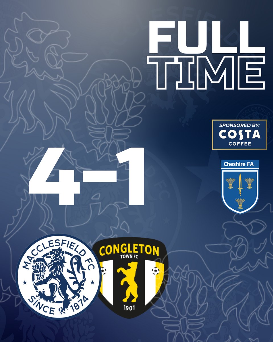thesilkmen's tweet photo. 94’ | The Silkmen progress to the Third Round of the Cheshire Senior Cup!
FT - Macclesfield FC 4-1 Congleton Town https://t.co/UvTFK9kof3