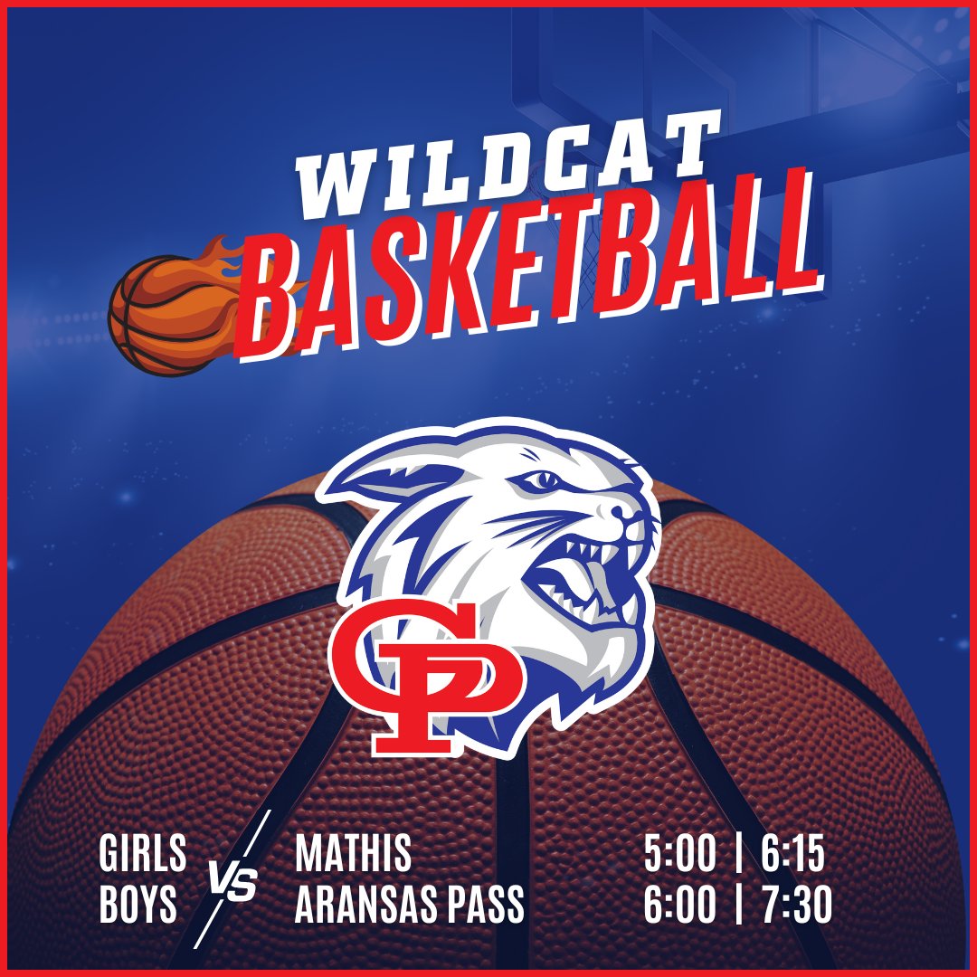 GPAthletics1's tweet image. 🏀 Good luck to our Wildcat Basketball teams in a home doubleheader at the Shirley Rowe Gym‼️ 
Wildcat Girls 🆚 Mathis at 6:15
Wildcat Boys 🆚 Aransas Pass at 7:30
#goCatsgo 🔴⚪🔵