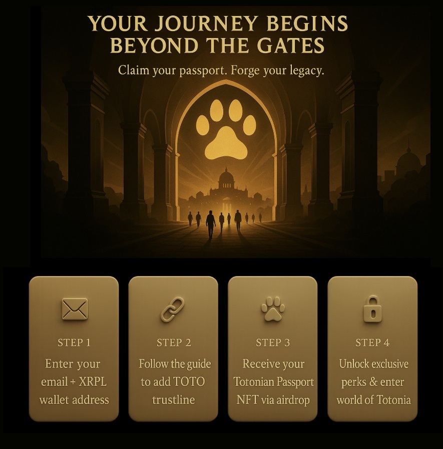 👇 TOTO's Totonia Citizenship (Totonian Passport) will be rolling out as it builds an ecosystem. 

It's a gateway to Totonia, makes onramping easier. It provides a special NFT airdrop and other perks in Totonia for the Totonians. The passport is your digital ID that you can carry