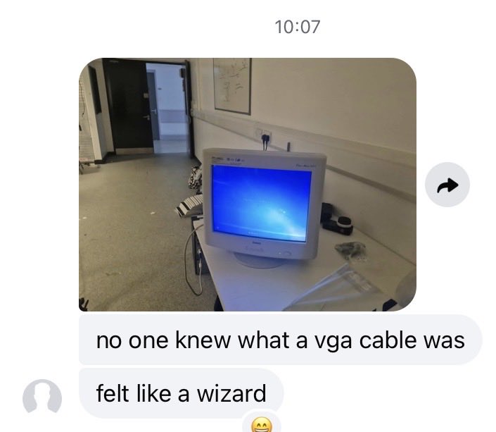 Son sent me this from uni this morning, really made me chuckle.  

Years of being surrounded by dad’s cable collection paid off 😊