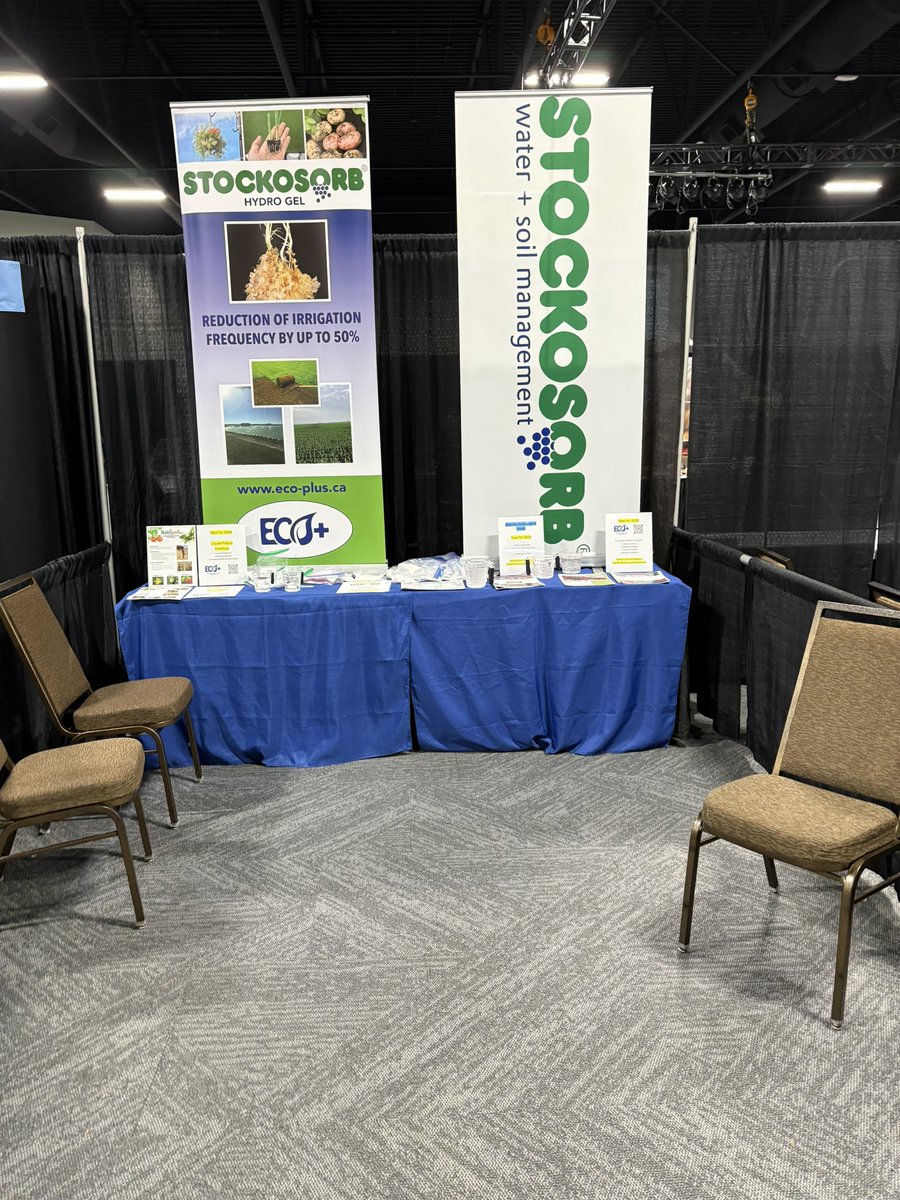 All set up at the Alberta Potato Grower trade show. Stop by and learn how #Stockosorb hydrogel can stretch your irrigation water or rainfall.