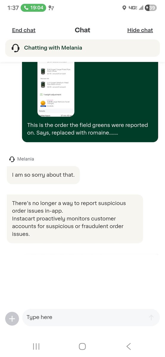 crumbledcooki's tweet photo. @Instacart why cqnt i report order issues that are fraudulent claims? https://t.co/fUXOY5jSKr