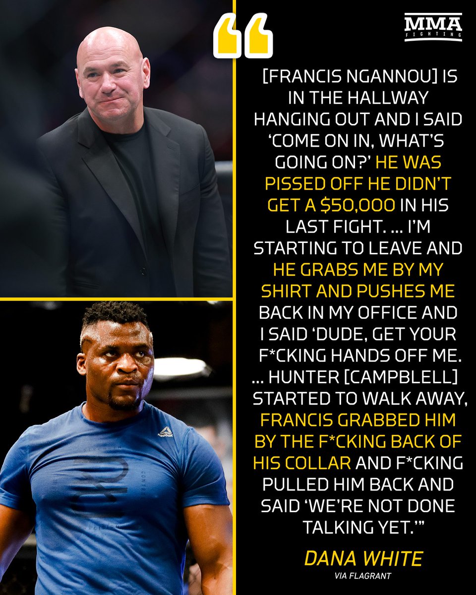 MMAFighting's tweet image. Dana White claims Francis Ngannou physically accosted him over a post-fight bonus

📰 mma-fighting.visitlink.me/aAHoMl