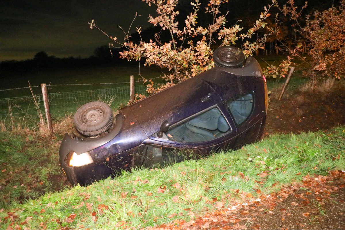 Auto op de kop in de sloot