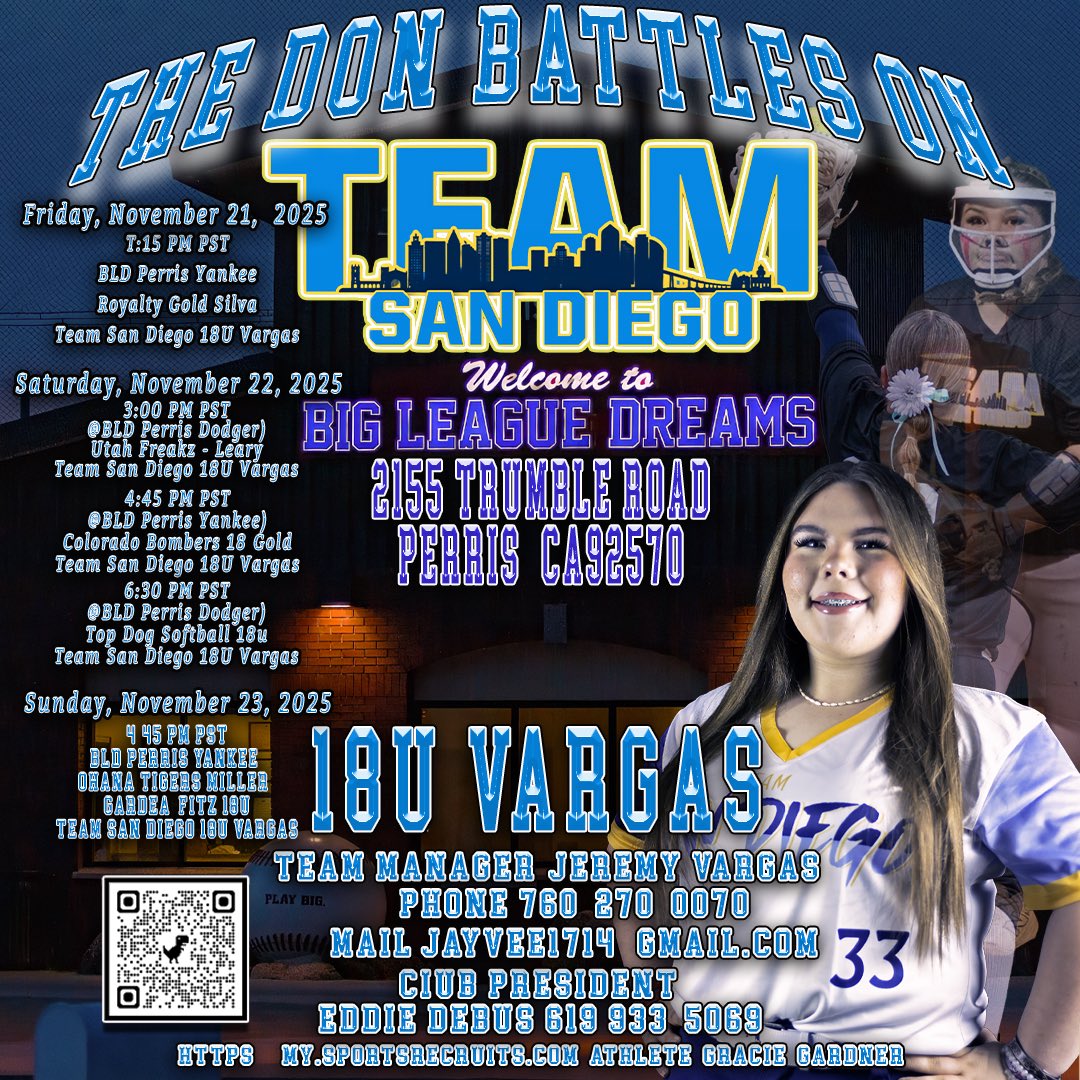 GGardner2026's tweet photo. My schedule for this weekends showcase. Dons Battle On #33 💙💛🥎

#uncommitted2026 #RHP #pitcherwhohits

@AngeloStateSB @coachryan @coacherinbly @AQSoftball @CoachBartlett1 @Coach_Fisher @CoachKarlaUSF @Casady_Webb @CoachG_14274 @CoachSanders22 @CoachChiles3 @VictoriaHayward @RandSimkins @DedeannPH1 @CoachBredbenner @Drew_Rich1221 @DirectRecruits @BoostSoftball @sbsportsnetwork @TopPreps @SBRRetweets @ExtraInningSB @NCSACoachDaily @UVUSoftball @UtahTech_SB @CSUSMsoftball @CSUSoftball @UNC_BearsSB @TxSUSoftball @MSUBSoftball @USUSoftball @USFSoftball @GoShockersSB @KUSoftball @MoStateSoftball @WMUSoftball @MSU_Softball @DSUSoftball @AggieSoftball @LBSUSoftball @ElzeyMatt @CoachGJCary @CSISoftball @gatorjack72 @ACUSoftball @Stephensstarssb @NDSUsoftball @CoachAJ10 @fearny37 @coach_pilk