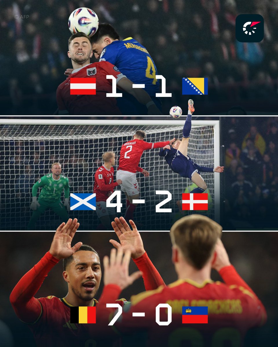 Flashscorecom's tweet image. 🇦🇹🏴󠁧󠁢󠁳󠁣󠁴󠁿 Austria and Scotland confirm their automatic spots at WC2026, as Belgium demolish Liechtenstein. 😮‍💨
𝐂𝐡𝐞𝐜𝐤 𝐨𝐮𝐭 𝐚𝐥𝐥 𝐨𝐟 𝐭𝐨𝐧𝐢𝐠𝐡𝐭&apos;𝐬 𝐖𝐂𝐐 𝐬𝐜𝐨𝐫𝐞𝐬 𝐚𝐧𝐝 𝐬𝐭𝐚𝐭𝐬:
flashsco.re/yc34c226