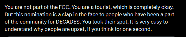 LilyPichu's tweet image. i love fighting games, and the fgc, but some of the gatekeeping is very unfriendly and discouraging. i&apos;ve been told over and over again i&apos;m not a real fighting game player because i was nominated for a for fun awards show. like, zoom out, what are we even doing lol