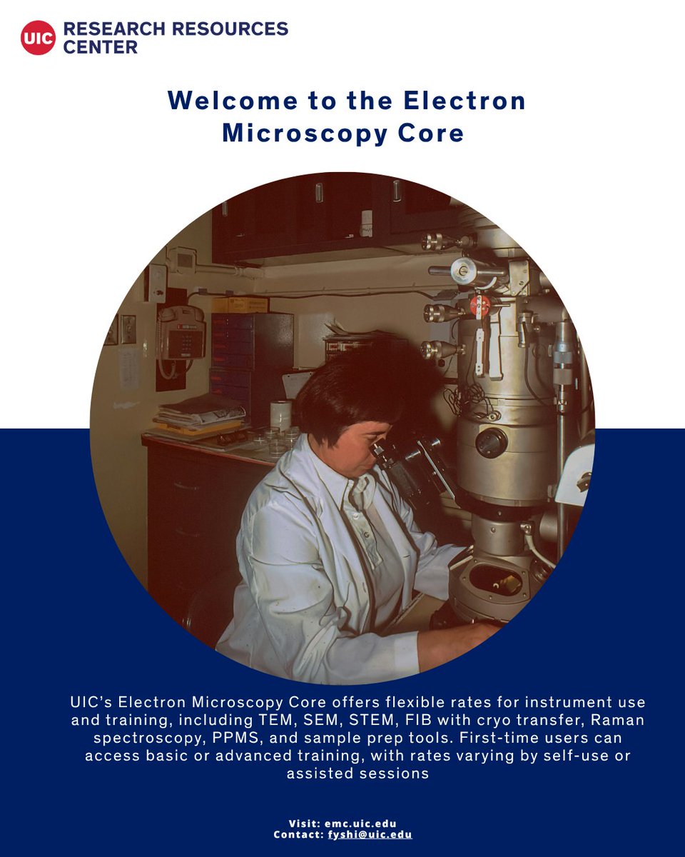 UIC_OVCR's tweet image. Beyond the visible.  The Electron Microscopy Core (EMC) at UIC provides cutting-edge tools for TEM, STEM and more. With hands-on training and efficient sample preparation, we make advanced imaging accessible.
🔗👉 emc.uic.edu
#UICResearchMatters #ElectronMicroscopy