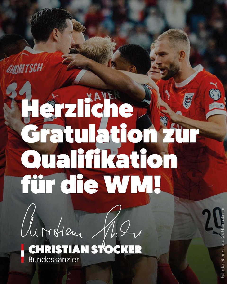 Sensationell! Österreich fährt nach 28 Jahren wieder zur Fußball-WM 2026! 🇦🇹⚽ Herzliche Gratulation an unsere Nationalmannschaft zu diesem großartigen Erfolg – ganz Österreich ist stolz auf euch und eure starke Quali-Leistung! <a href="/oefb1904/">ÖFB - oefb.at</a>