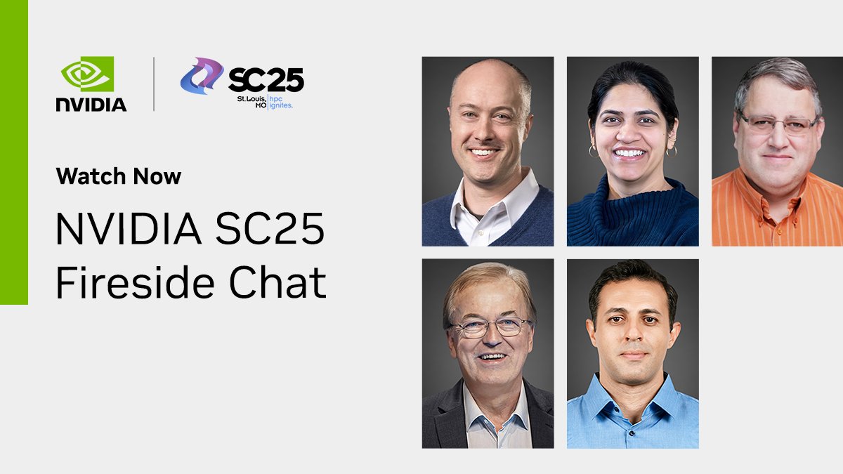 NVIDIAHPCDev's tweet image. 🌟 Watch our #SC25 fireside chat on AI Transforming Science, featuring Ian Buck and global HPC visionaries Dan Stanzione (@TACC), Jini Ramprakash (@argonne), Thomas Lippert (@fz_juelich), and Mohamed Wahib (@riken_en).

👏 A huge thank you to our panelists for insightful…