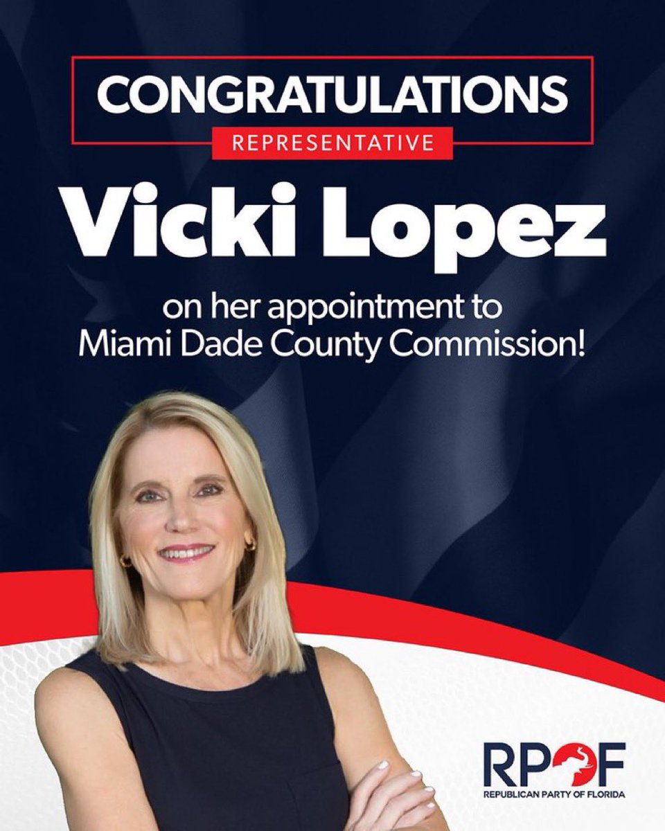 EvanPower's tweet image. Congratulations Representative @vickillopez on her appointment to the Miami Dade County Commission. She has served her constituents in HD 113 diligently, and we have full faith she will continue to do so in her new position!