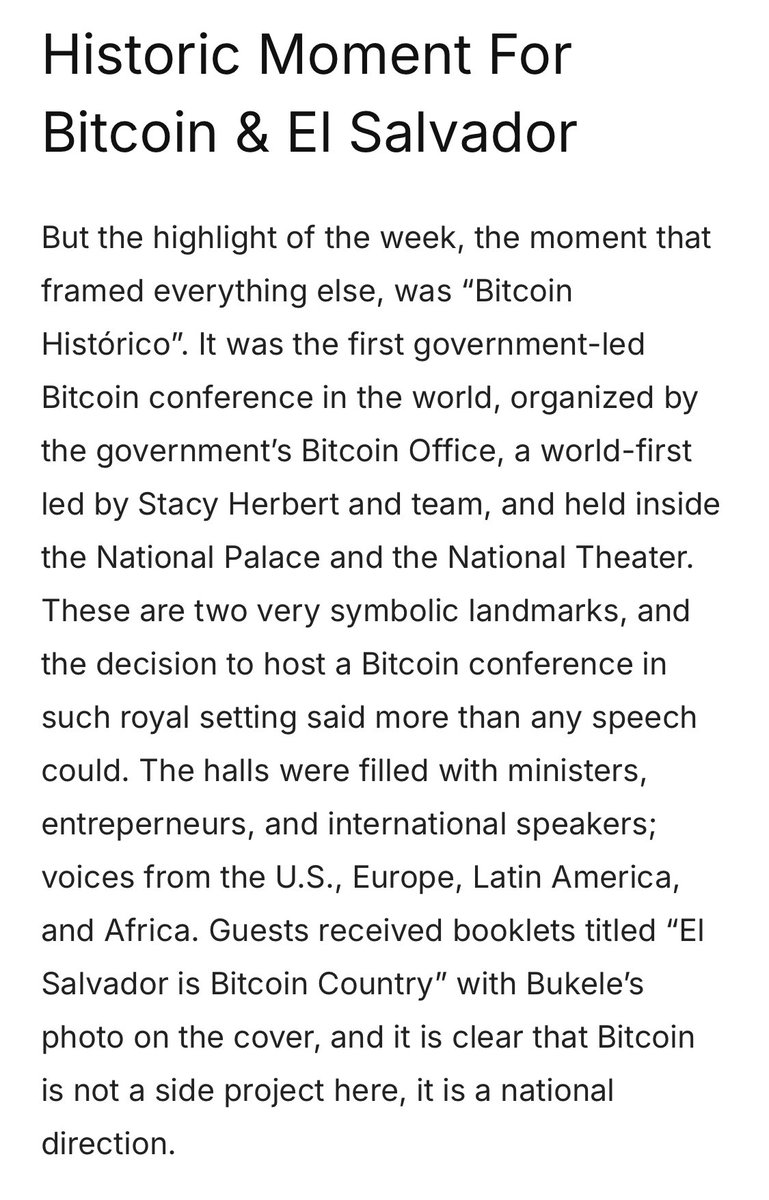 Beautiful piece by <a href="/efenigson/">Efrat Fenigson</a> 

She captures exactly the experience I sought to create with the inaugural BITCOIN HISTÓRICO. 

There has never been any bitcoin conference like it because there is no other country like El Salvador and no other leader like Nayib Bukele.