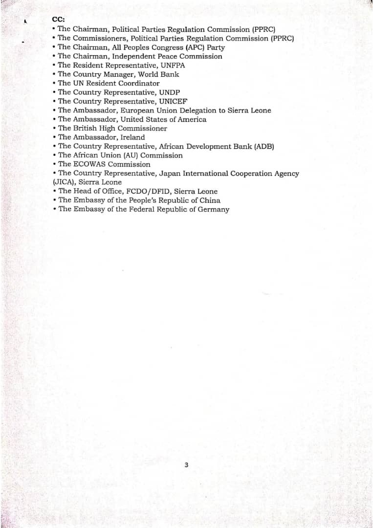 All Peoples Congress Responds to PPRC Over Alleged Breach of Political Parties Act

The All Peoples Congress has issued a formal reply to the Political Parties Regulation Commission after receiving notice of an alleged breach involving a District Chairman. The party states no