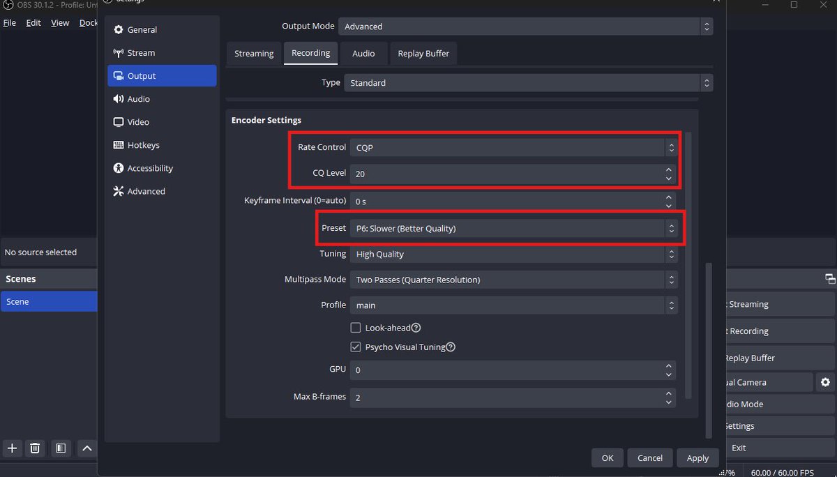 astrrixbtw's tweet image. Your OBS settings are killing your FPS and you don&apos;t even know it 

Here are the BEST recording settings that don&apos;t tank performance:
✅ NVENC encoder (GPU-based)
✅ CQP rate control at 18-20
✅ High Quality preset
✅ No frame drops, no stuttering