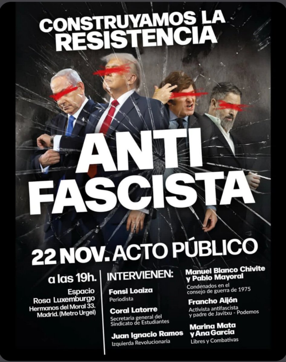 FonsiLoaiza's tweet image. Dos actos imprescindibles en Madrid para el aniversario de la muerte del genocida Franco. El 20 de noviembre &apos;Felipe VI, heredero de Franco&apos; en La Morada de @PODEMOS  Y 22 de noviembre &apos;Construyamos la resistencia antifascista&apos; en el Espacio Rosa Luxemburgo con @SindicaEstudian