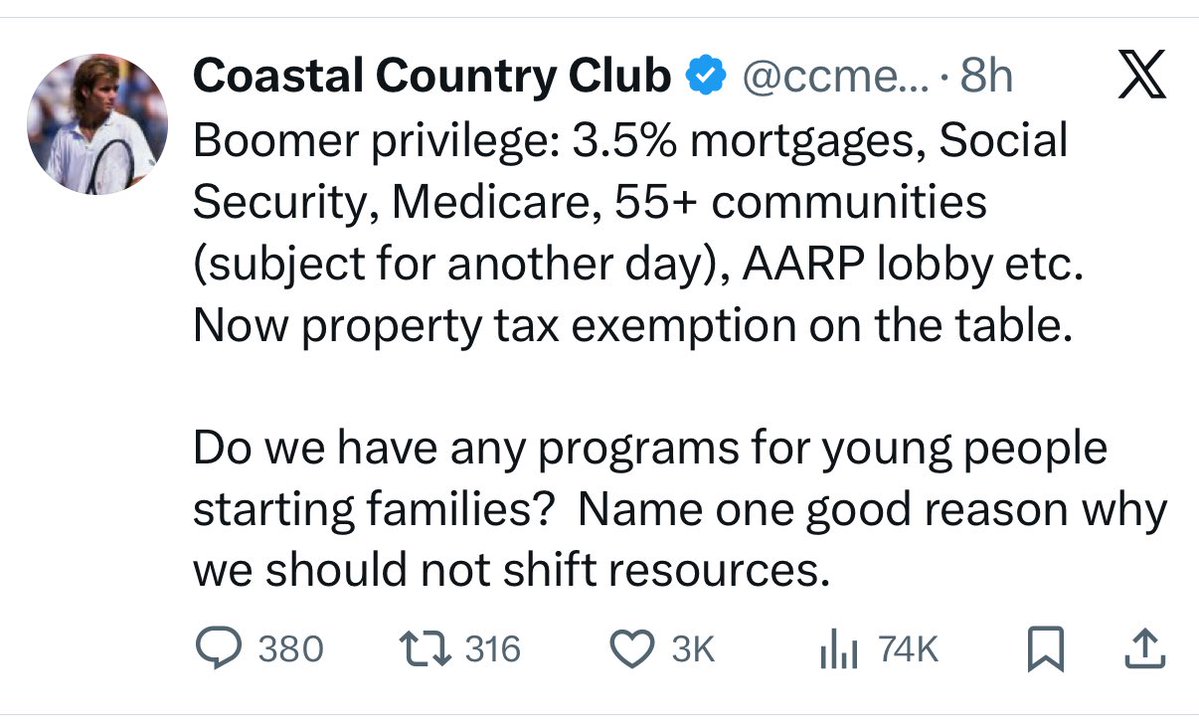 tonetalks's tweet image. The problem with shifting is it is likely too late. Boomers have already benefited for decades. It’s likely too late to shift and impact boomers. 
You will shift policy just as middle aged Generation X start hitting retirement.