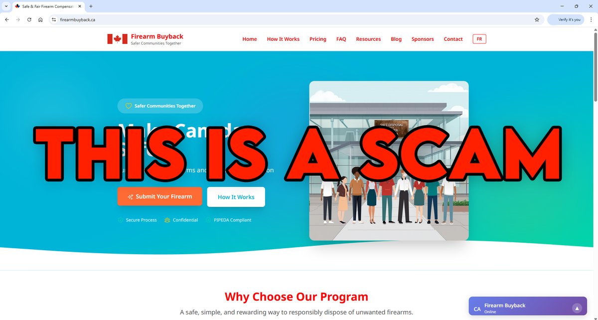CCFR_CCDAF's tweet image. ⚠️ SCAM ALERT: The @CCFR_CCDAF has been made aware of a suspicious phishing website mimicking the Liberals gun &apos;buyback&apos; program, in an effort to steal gun owners personal information.

&amp;lt; firearmbuyback .ca &amp;gt;

RCMP is aware of the situation.
DO NOT enter any info into this site!