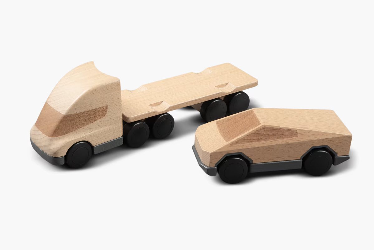 SawyerMerritt's tweet image. Tesla has released a Tesla Semi + Cybertruck Wooden Playset for $60 USD.

&quot;Features collectable and playable wooden Cybertruck and Semi models. Perfectly sized so that Semi can carry Cybertruck anywhere.&quot;

Shop: shop.tesla.com/product/tesla-…