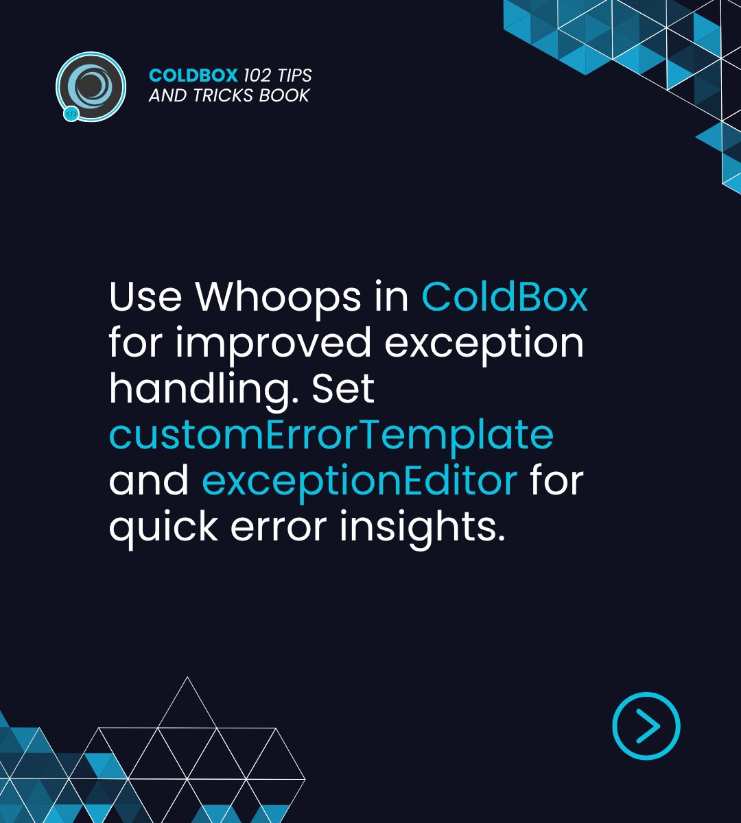 ortussolutions's tweet image. 🔍 Improve Exception Tracking in ColdBox!
Tip #10: Integrate Whoops for a better debugging experience — interactive stack traces, source code highlighting, and faster rendering. 💡

🔗 ortussolutions.com/blog/coldbox-f…

#ColdBox #Whoops #CFML #Debugging #OrtusSolutions #DeveloperTools
