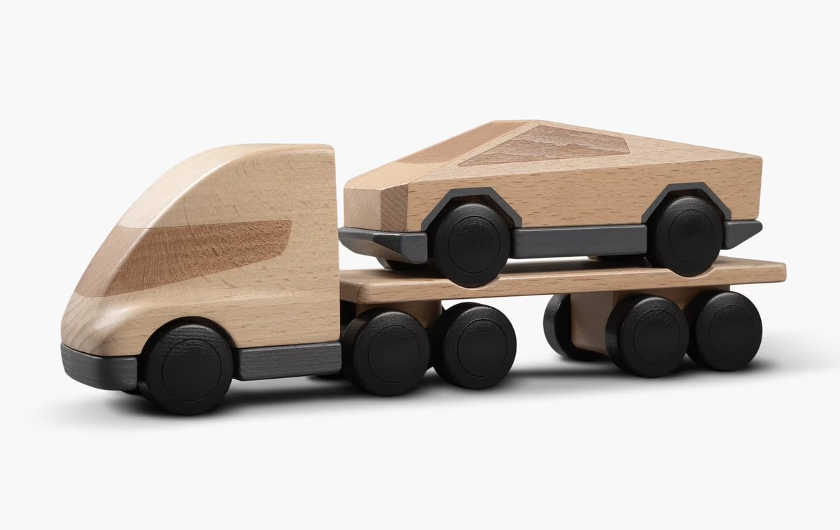 SawyerMerritt's tweet image. Tesla has released a Tesla Semi + Cybertruck Wooden Playset for $60 USD.

&quot;Features collectable and playable wooden Cybertruck and Semi models. Perfectly sized so that Semi can carry Cybertruck anywhere.&quot;

Shop: shop.tesla.com/product/tesla-…