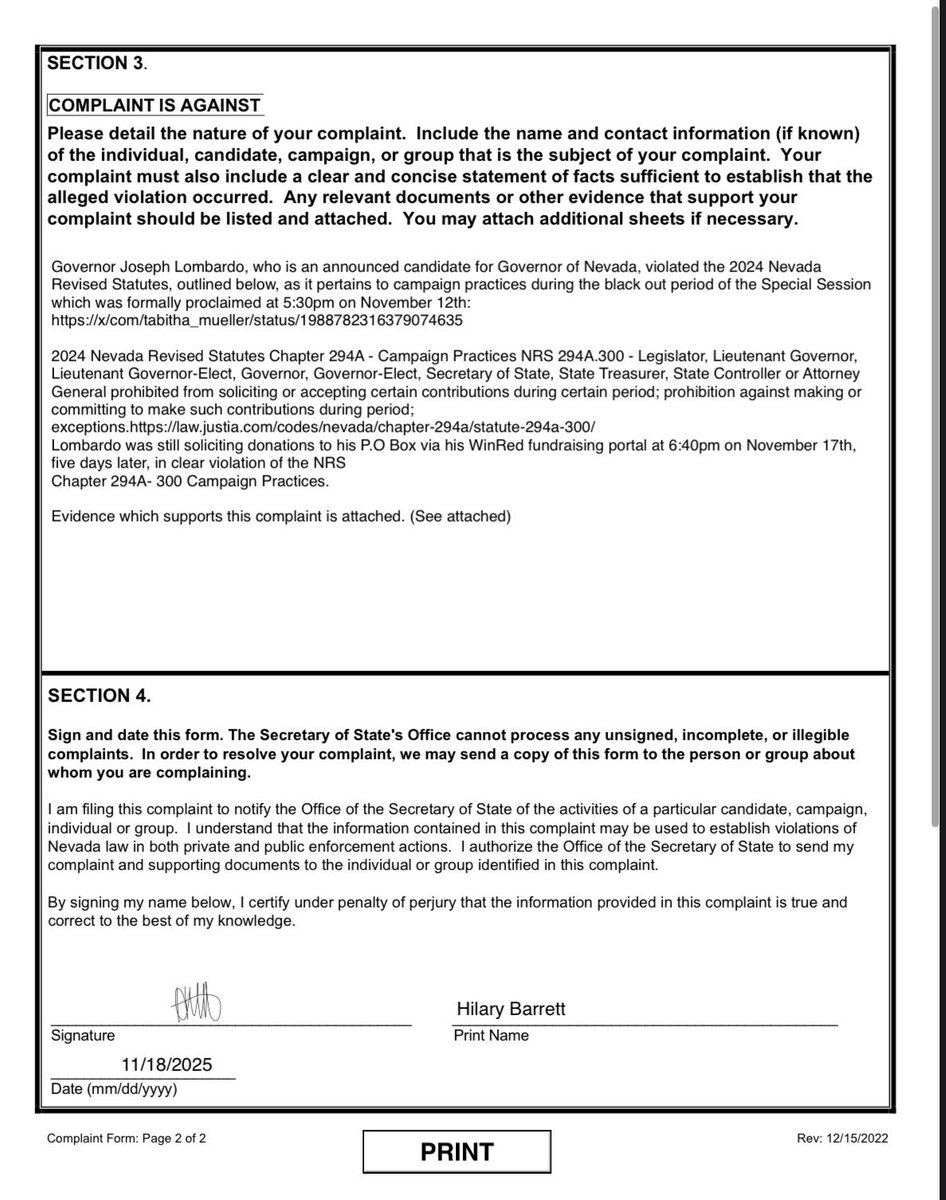 nvdems's tweet image. Unfortunately, @JoeLombardoNV has continued to solicit donations to his P.O. Box in the middle of a black out period in order to willfully advance his political ambitions.

As Nevada’s chief executive, Lombardo must be held accountable for refusing to adhere to basic election…