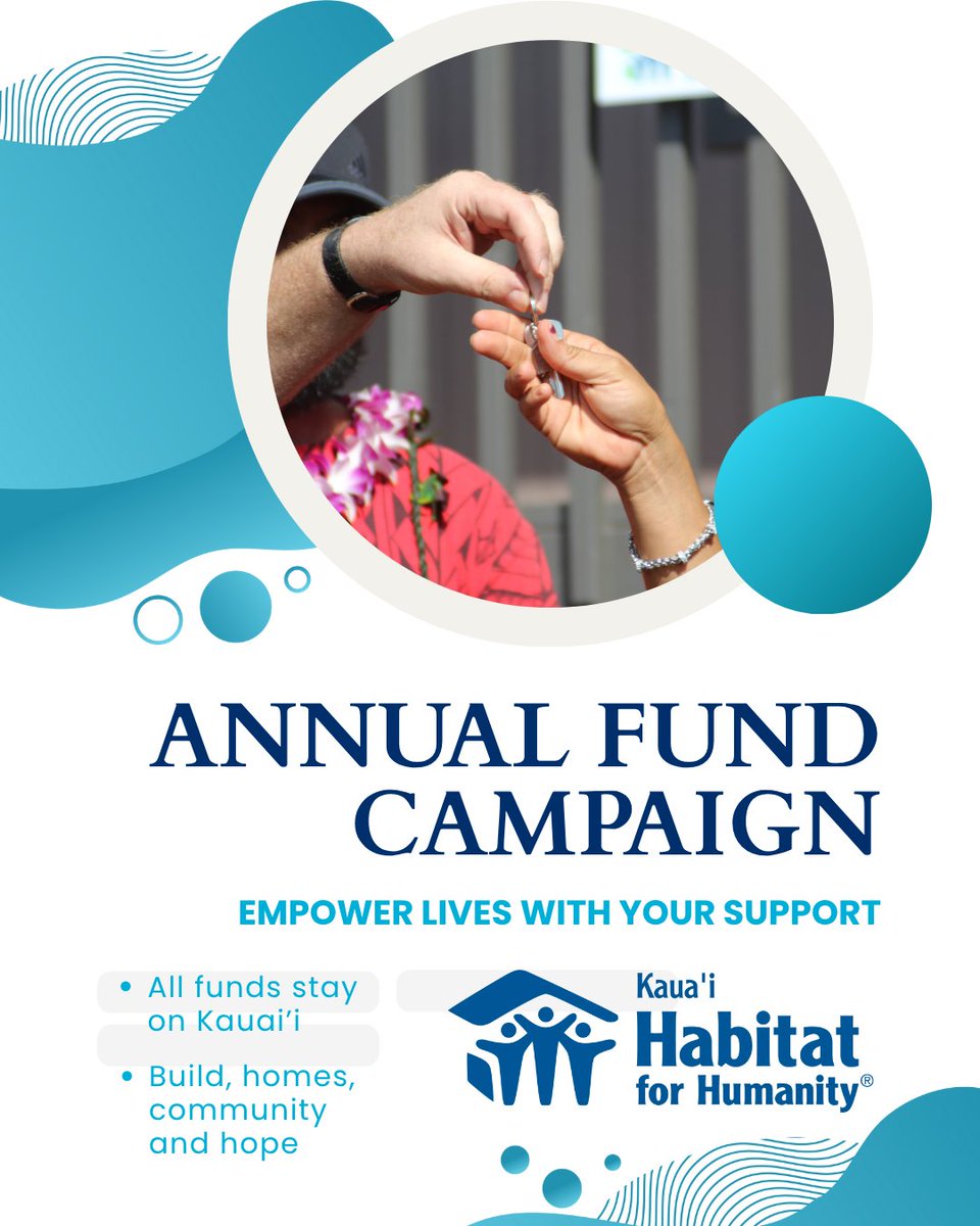 KauaiHabitat's tweet image. 🏠💙 Through Shelter, We Empower!
Your gift to Kaua‘i Habitat’s Annual Fund Campaign stays right here on island - building homes, community, and hope for Kaua‘i families. 🌺

👉 Donate today! kauaihabitat.org/support-us/don…

#KauaiHabitat #BuildHope #GiveLocal #ThroughShelterWeEmpower
