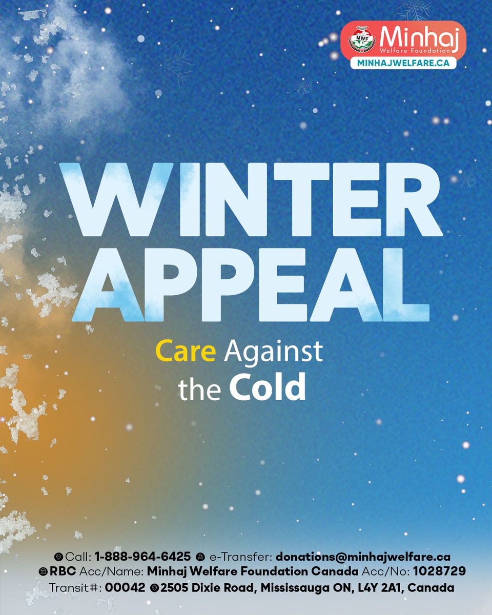 MinhajWelfareCA's tweet image. 🥶 Winter takes countless lives.

💔 For those already struggling, the cold is life-threatening.

🧣 Your kindness can bring warmth and hope.

👉 Donate today and help deliver life-saving winter aid

🔗 minhajwelfare.ca/winterappeal/

#MWF #WinterAppeal #WinterRelief #CareAgainstTheCold