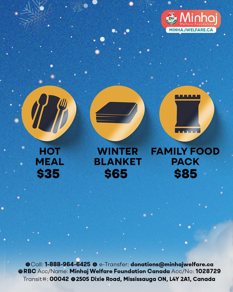 MinhajWelfareCA's tweet image. 🥶 Winter takes countless lives.

💔 For those already struggling, the cold is life-threatening.

🧣 Your kindness can bring warmth and hope.

👉 Donate today and help deliver life-saving winter aid

🔗 minhajwelfare.ca/winterappeal/

#MWF #WinterAppeal #WinterRelief #CareAgainstTheCold