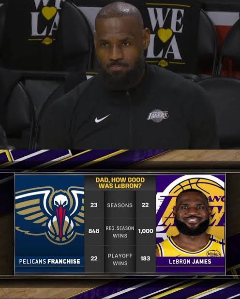 LockedByBron's tweet image. When they compared LeBron’s career stats to the ENTIRE Pelicans franchise 😭 GOAT