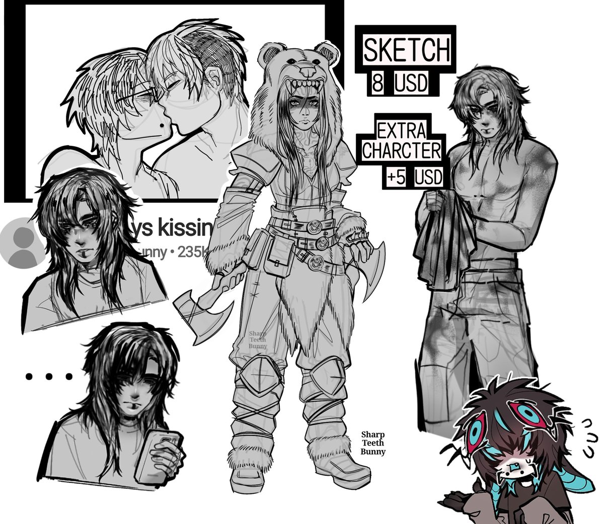 SharpTeethBunny's tweet photo. New comm sheet bleh
My artstyle has changed a lot so it's time to renew the prices and stuff 
I can draw anything but if it makes me uncomfortable I charge a plus

If you got any question DM me and I'll be happy to answer ദ്ദി(˵•̀ ᴗ -˵) https://t.co/8am5ikDKxT