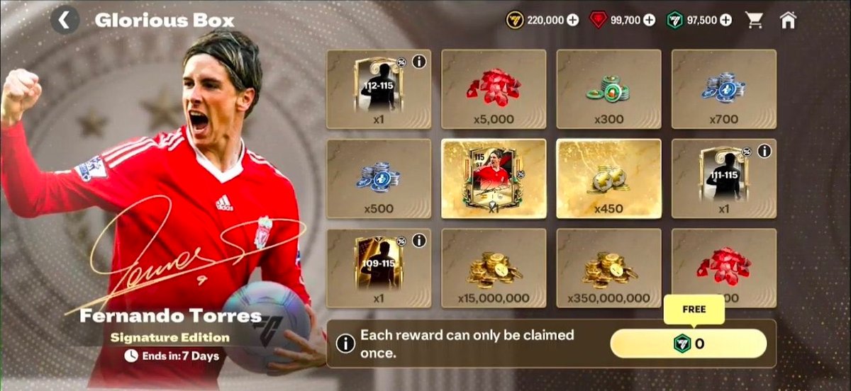 🚨 UPDATES 

New redeem code : GLORIOUSCODE

114 OVR Totti is in star pass

Claim 115 ovr rise, gerrard and Carragher for SIGNATURE GERRARD

Fernando Torres signature 115OVR card is a CALL OF DUTY MOBILE SHIT 

Didn’t get it ? Let me show you

We will call this lucky draw with no