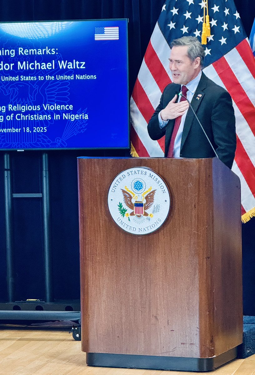 USUN's tweet photo. Powerful dialogue today with Ambassador Waltz @USAmbUN and @NICKIMINAJ with a panel moderated by @HARRISFAULKNER 

The stories of Christians facing persecution in Nigeria are heartbreaking, but they strengthen our resolve to act. The U.S. stands firmly for religious liberty and against violence everywhere.