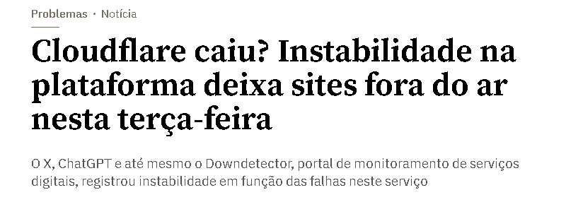 x34Excanearcpl's tweet photo. Uma instabilidade global acontece na manhã desta terça-feira (18) em meio a problemas no serviço de distribuição de conteúdo em nuvem da Cloudflare. Aplicativos e sites como: ChatGPT, X, Canva, Discord, Spotify, PayPal, AWS e Uber foram afetados. https://t.co/q0KgnipdlB