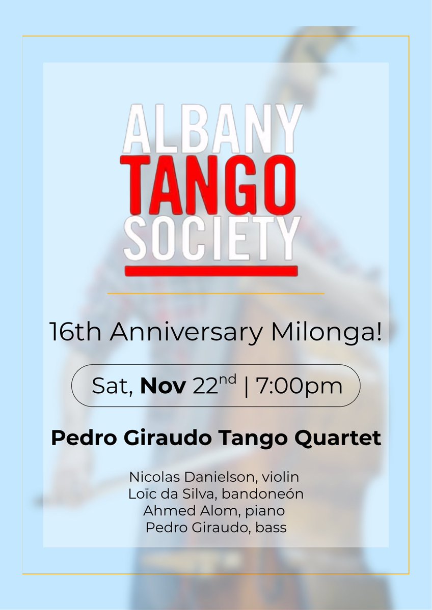 pedrogiraudo's tweet image. Always looking forward to performing at the Albany Tango Society Gala! If you are in the area, don’t miss it! If you don’t... Maybe make a weekend out of it!
Hope to see you there!!

#tangoperformance  #liveperformance #performingarts #pedrogiraudo #livemusic #latinmusic