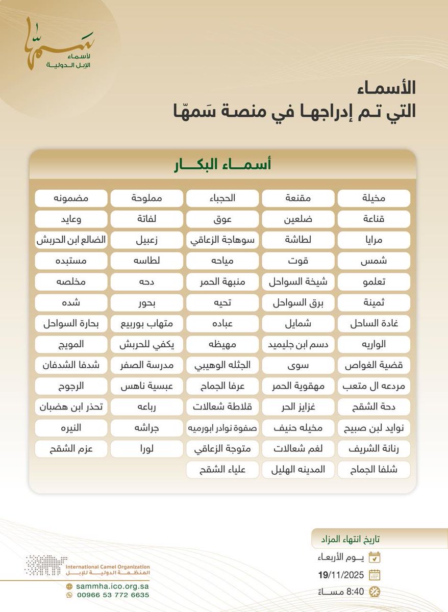 samha_ico's tweet photo. 📄 الأسماء التي تم إدراجها في منصة سَمهّا:

تاريخ انتهاء المزاد:
🔚 يوم الاربعاء 
🗓️ 19/11/2025
⏰ 08:40 مساءً

رابط المنصة المباشر:
🔗| https://t.co/VqLOCDHeFW https://t.co/lTj7POKbDU