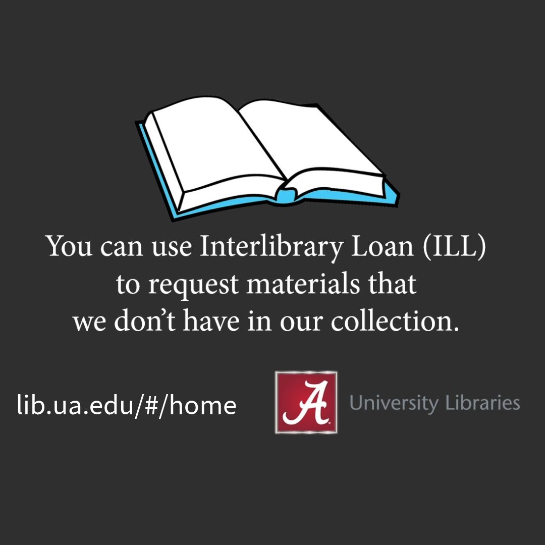 BrunoLibrary's tweet image. If you&apos;re looking for materials not in our collection, we can help!   

We offer Interlibrary Loans so UA patrons can borrow from other institutions.   

For more information visit: lib.ua.edu/using-the-libr……