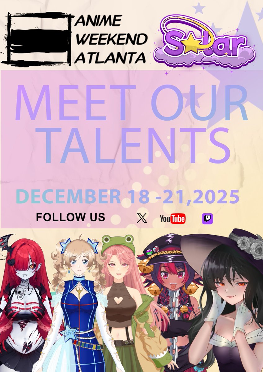 Surprise! We're beyond thrilled to announce that Solar will be making it's very first physical convention appearance at <a href="/awacon/">AnimeWeekendATL🔚AWA2025</a>! 

If you plan to attend, stop by our booth and virtually meet our lovely talents! 💫